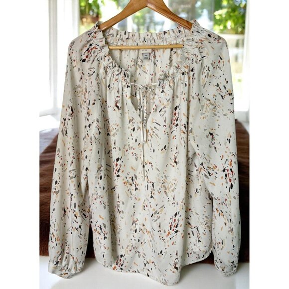 A New Day Womens XXL Peasant Blouse Ruffle Neck Long Sleeve Abstract Print - Picture 1 of 10